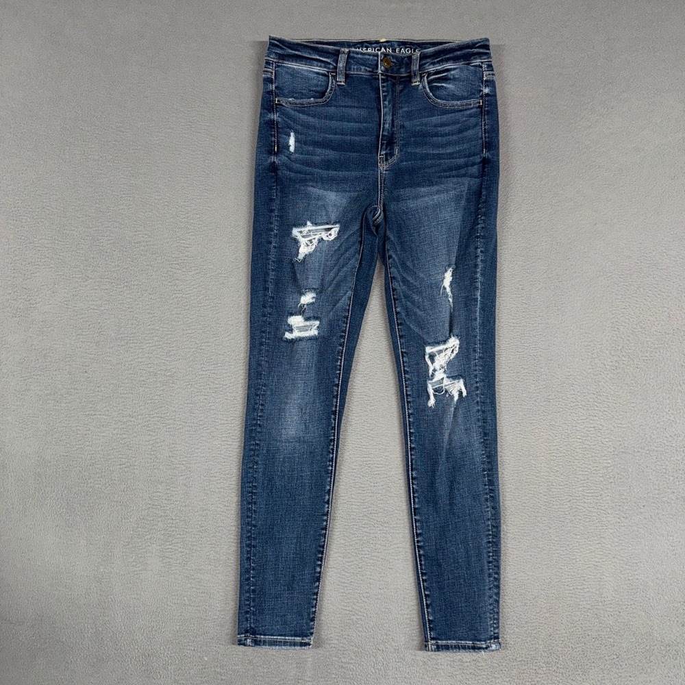 American Eagle Jeans Womens 8 Blue Super Hi-Rise Jegging Distressed Denim